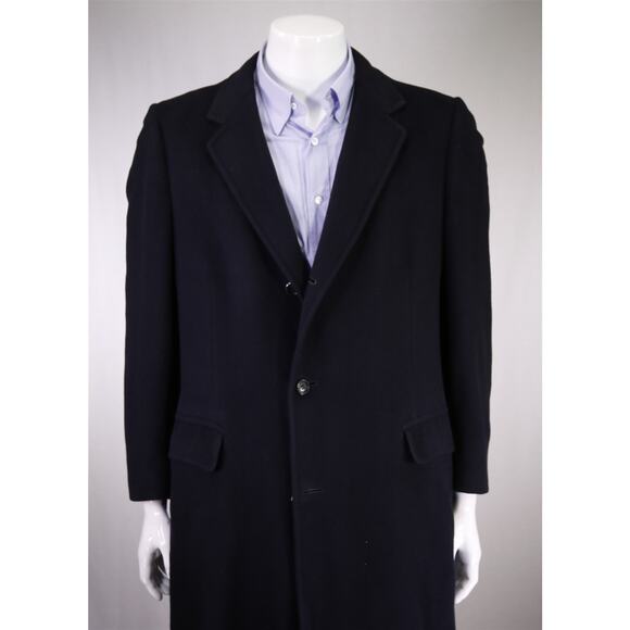 Franco's Custom Navy Blue 100% Cashmere Karamai Full Length Overcoat Coat 42R - Picture 2 of 7